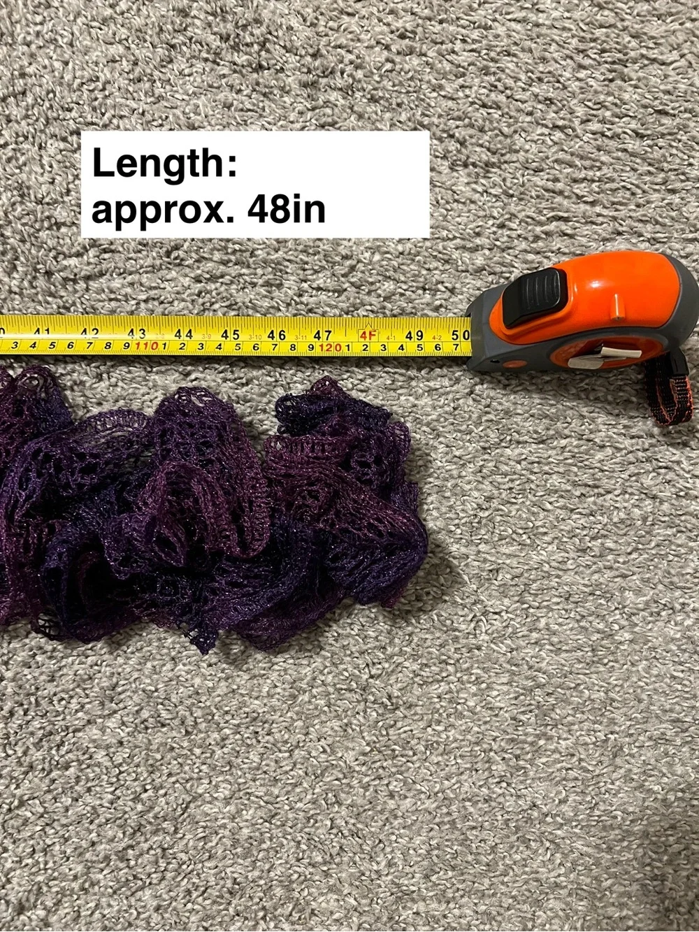 Handmade Hand Knitted Ruffled Amethyst Purple Mesh Sashay Yarn Scarf